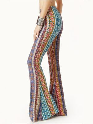 Bohemia Rose Printed Bell-bottoms Casual Pants