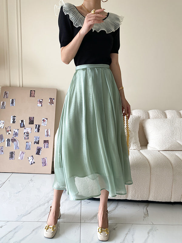 Original Chic Falbala Mesh Split-Joint T-Shirt Top