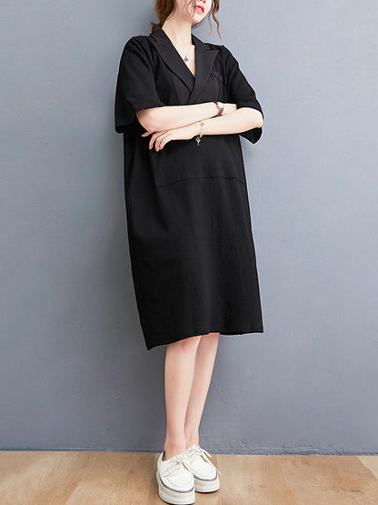 Urban Notched Collar Split-Joint Midi Dress