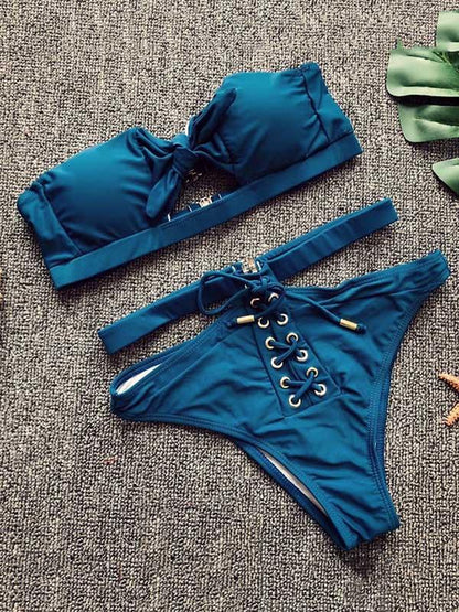 Sexy Solid Bandage Bikinis Swimwear