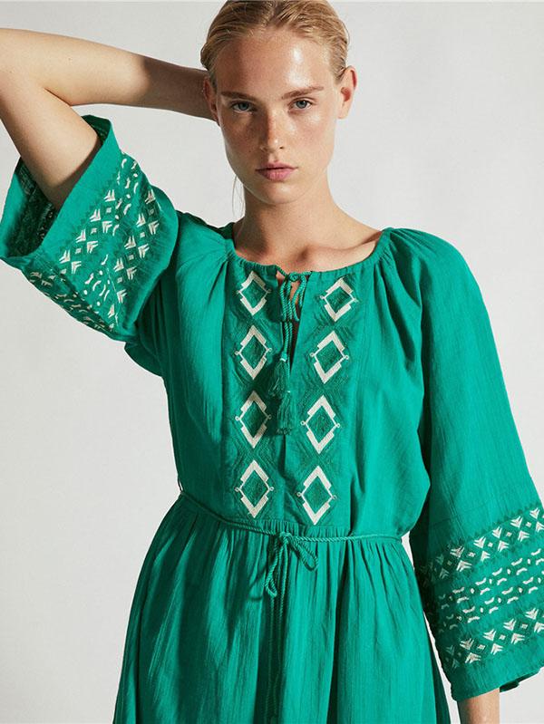 Waist--Strap Inwrought  Beach Midi Dresses