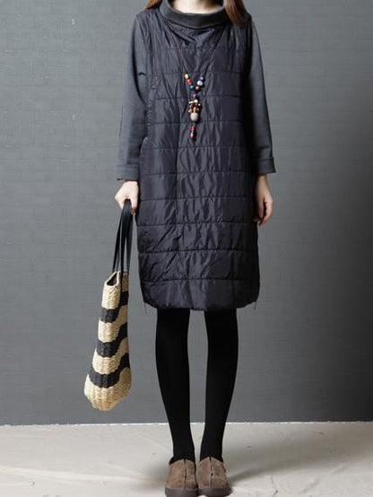 Black&Gray Loose Quilted High-neck Short Dress