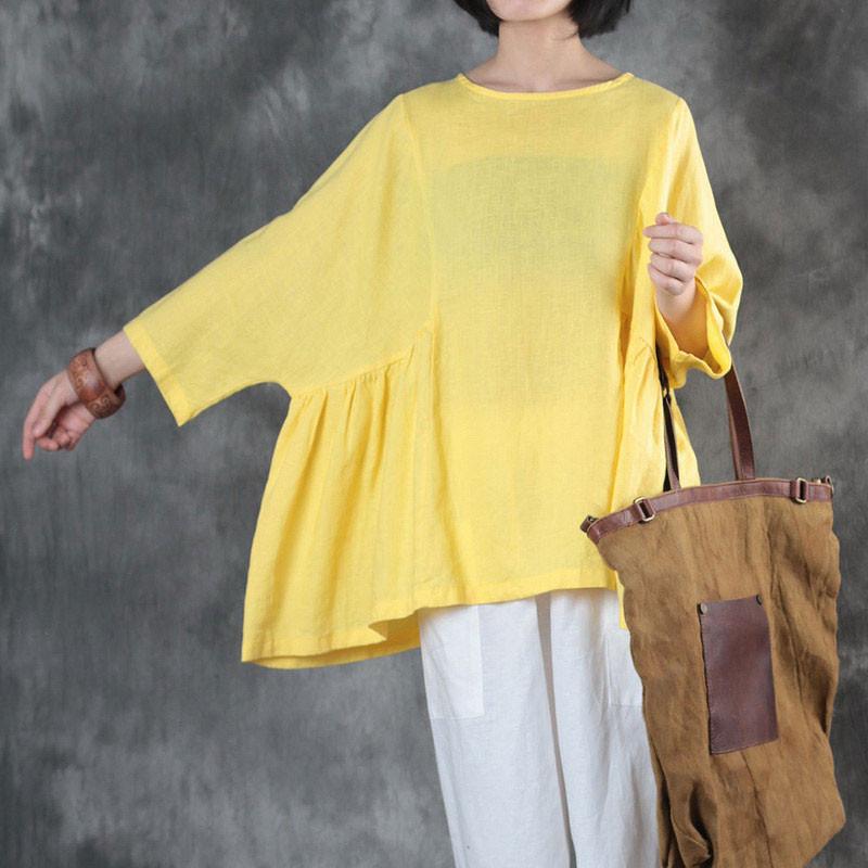Women Loose Casual Linen Summer Yellow Shirt