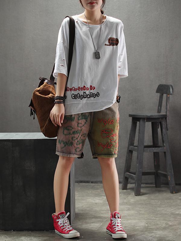 Vintage Loose Embroidery Straight Leg Bottom