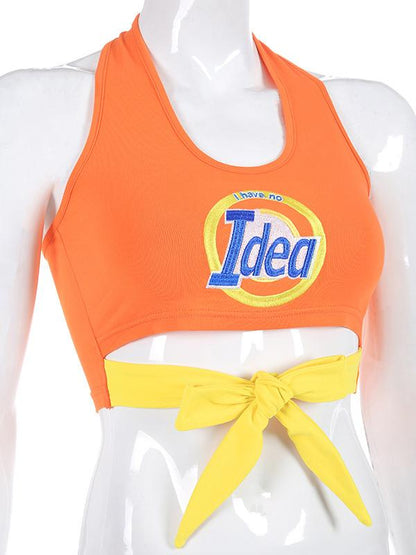 Embroidered Bandage Halterneck Sexy Vest Top