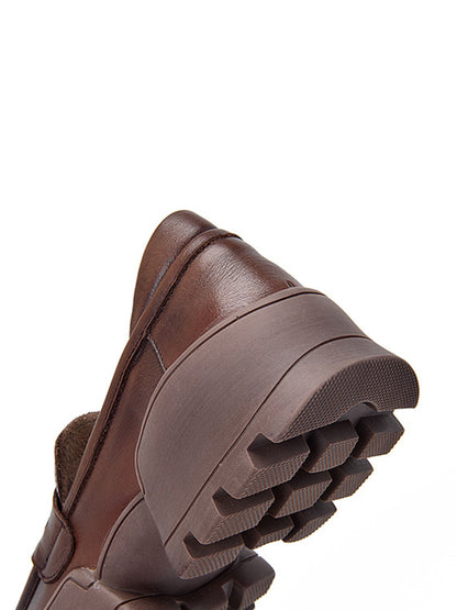 Vintage Cow Leather Low-Top Platform Loafers