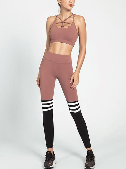 Wrap Sleeveless Contrast Color Yoga Suits