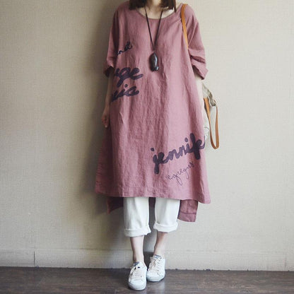 Casual Round Neck Cotton Embroidery Dress