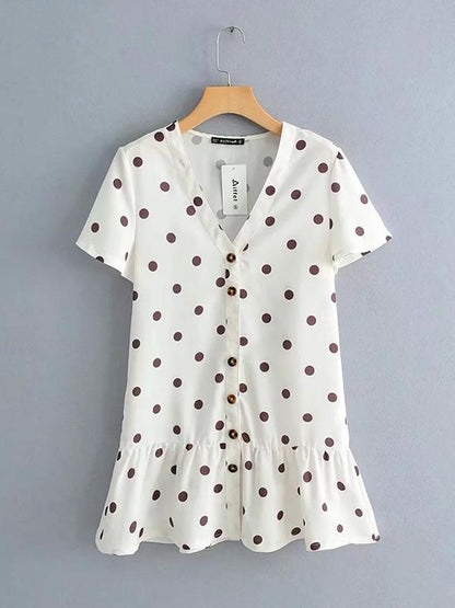 Ruffled Collar Polka-Dot Mini Dresses