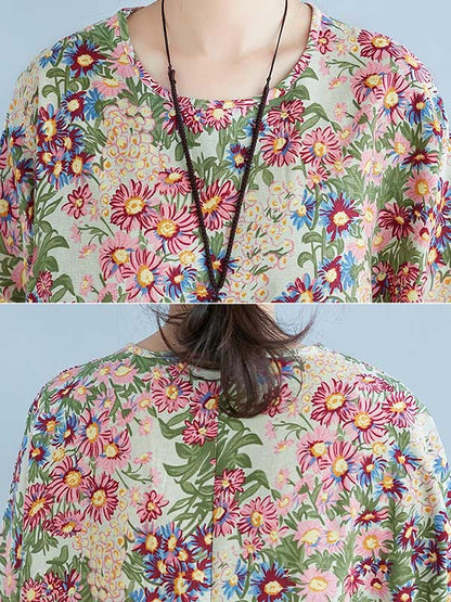 Original Floral Round-Neck Midi Dress