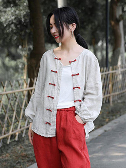 Artistic Retro Buckle Blouse Tops