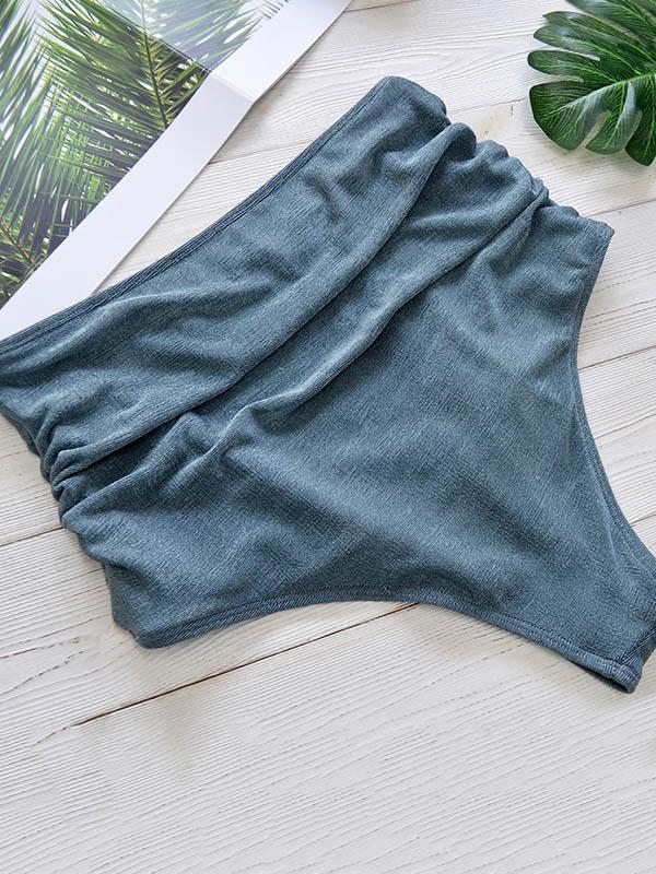 Solid Color Deep V-Neck Split Bikini Swimsuit