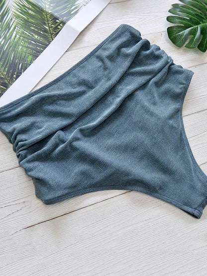 Solid Color Deep V-Neck Split Bikini Swimsuit