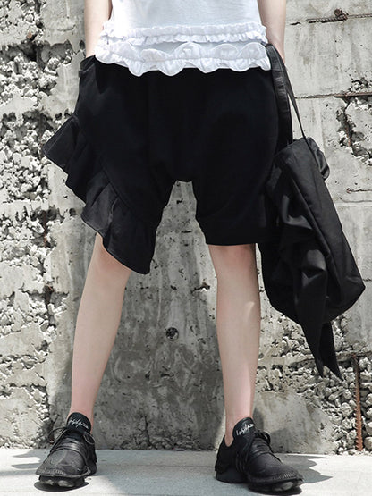 Original Solid Color Falbala Asymmetric Irregularity Shorts