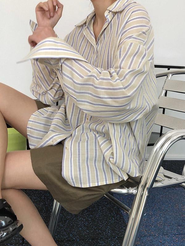 Original Striped Lapel Blouses&Shirts Tops