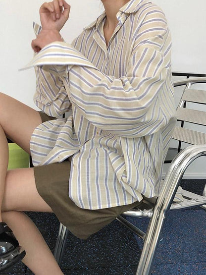 Original Striped Lapel Blouses&Shirts Tops