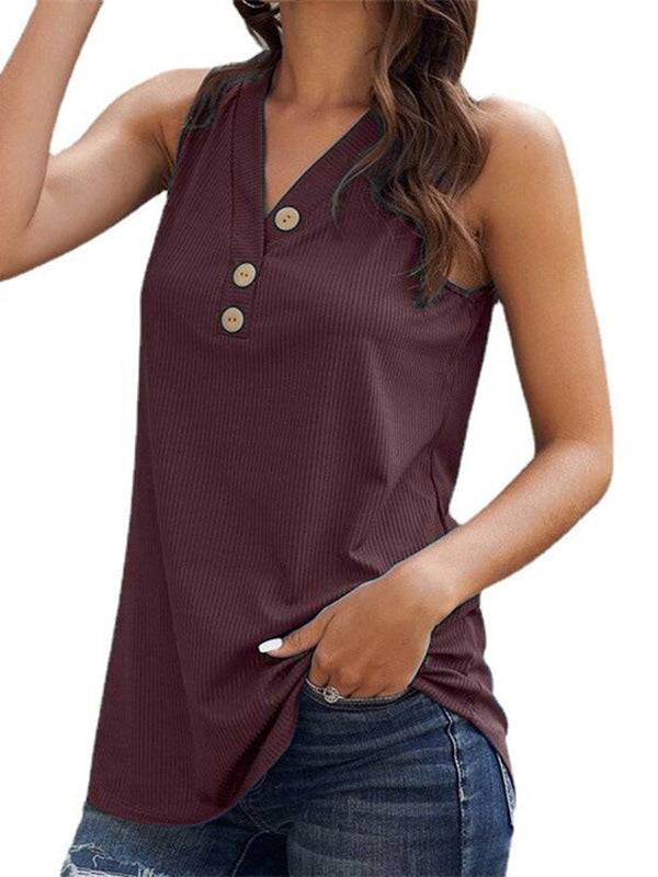 Simple Loose Split-Joint V-Neck Knitting Vest Top