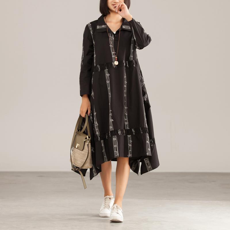 Autumn Cotton Polyeste Irregular Commuter Print Dress