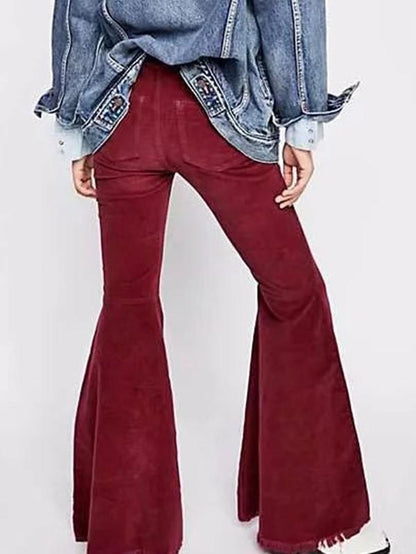 Solid Color Bell-bottom Pants