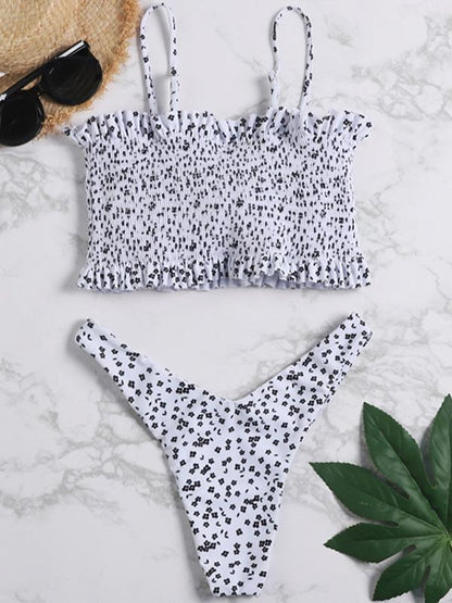 Smocked Spaghetti Strap Bikini Set