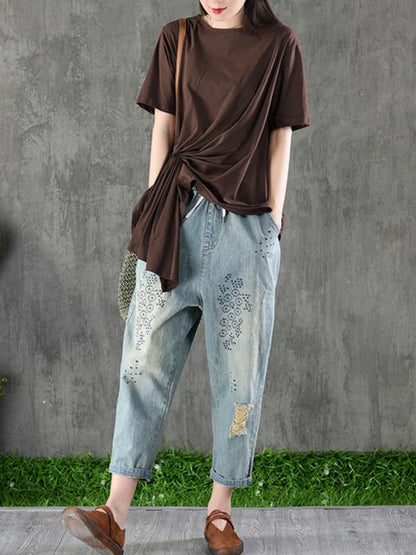 Cotton Asymmetric Solid T-Shirt