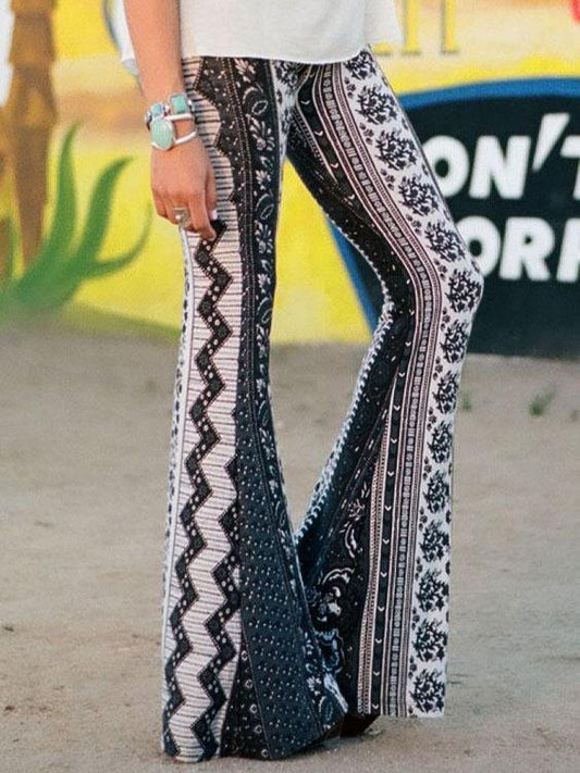 Rhombus Printed Bell-bottoms Casual Pants