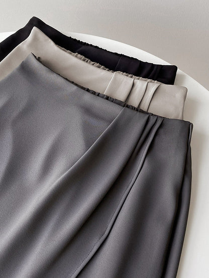 Stylish Solid Color Asymmetric Split-Front Elastics A-Line Skirts