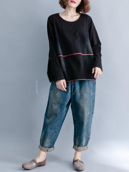 Loose Knitting Round-neck T-shirt