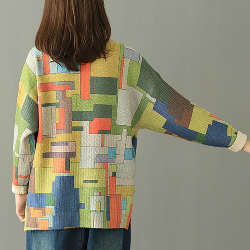 Buykud Colored Blocks Round Neck Casual Sweater