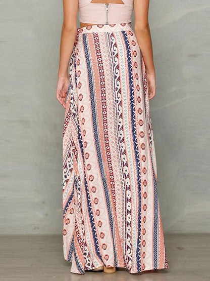 Pretty Bohemia Stripe Front Split Long Skirt Bottoms