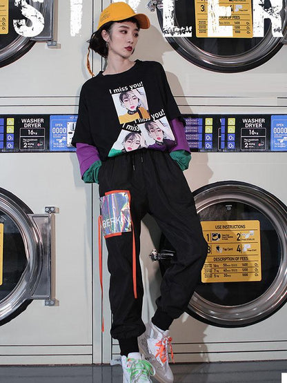 Loose Split-joint Elastic Waist Sport Pants