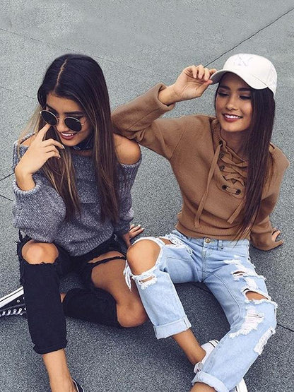 Raised Bands One-shoulder Knitting Sweater Tops