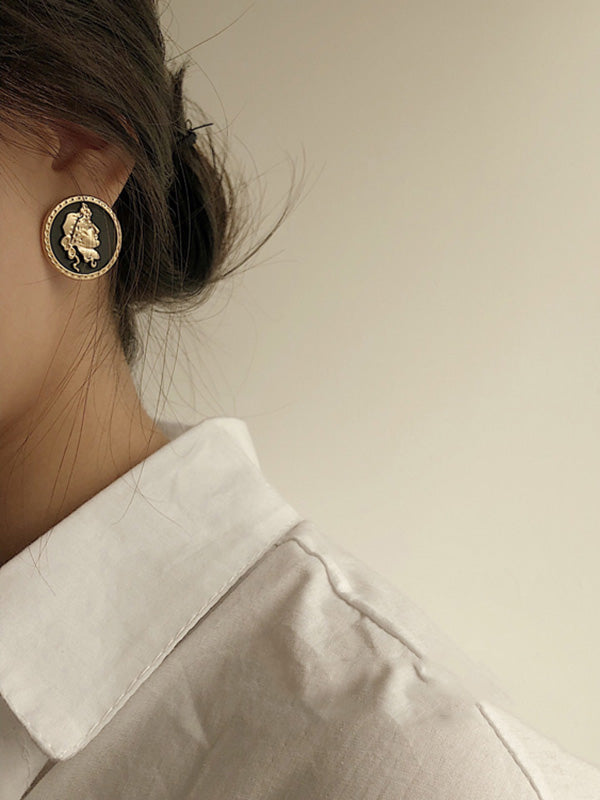 Vintage S925 Needle Portrait Coin Earrings