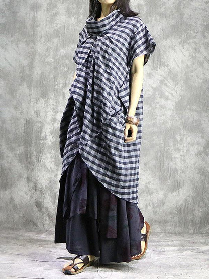 Cropped Plaid Fashion Ramie Cotton Shirt Top