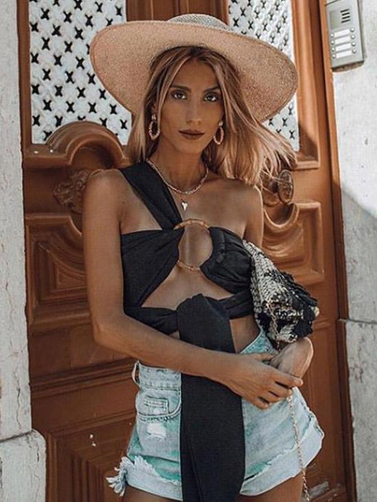 One-Shoulder Cropped Buckle Vest Top