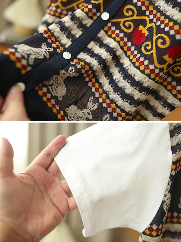 Stylish Split-Joint Printed Round-Neck False Two T-Shirt