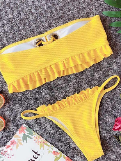 Falbala Lace-Up Bikinis Swimwear