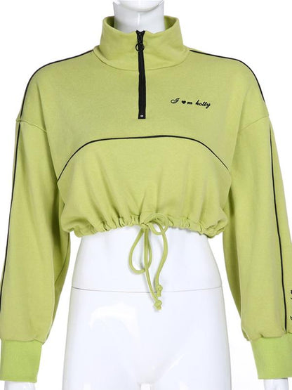 Letter Printed Drawstring Sweatshirt