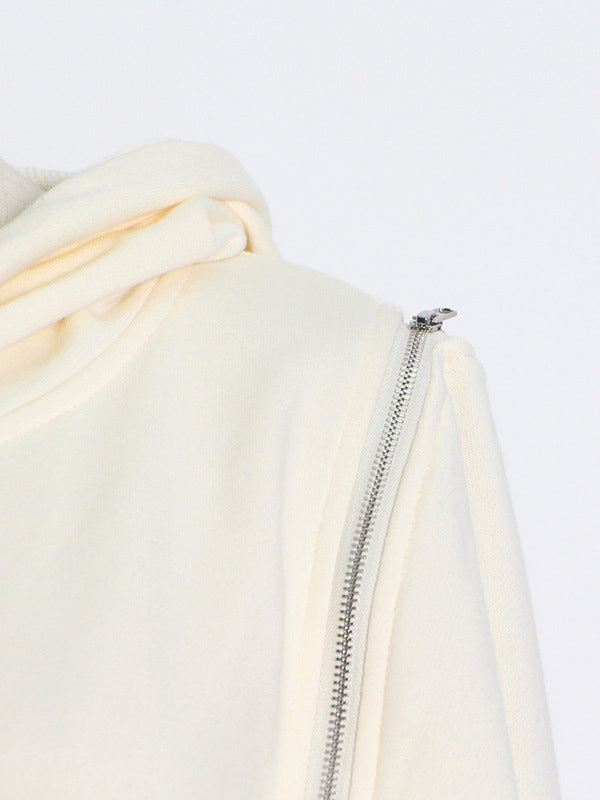 Fashion Solid Color Split-Joint Cold Shoulder Hoodies Top