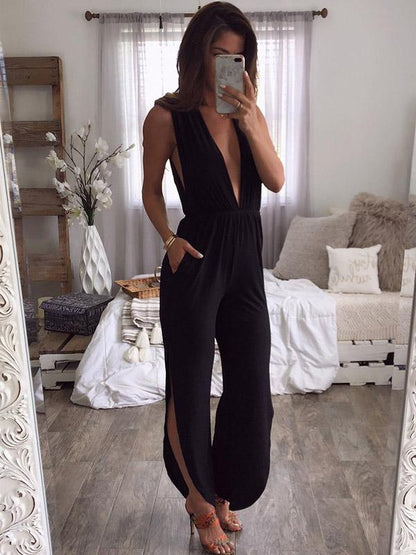 Fashion V-neck Casual Sleeveless Jumpsuit