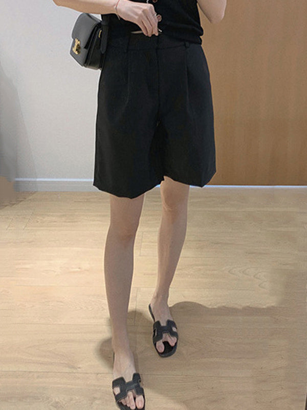 Original Pleats Empire Solid Wide Leg Shorts