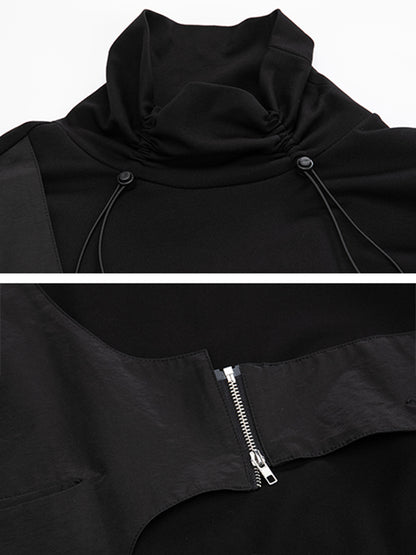Autumn Loose Drawstring High-Neck False Two T-Shirt