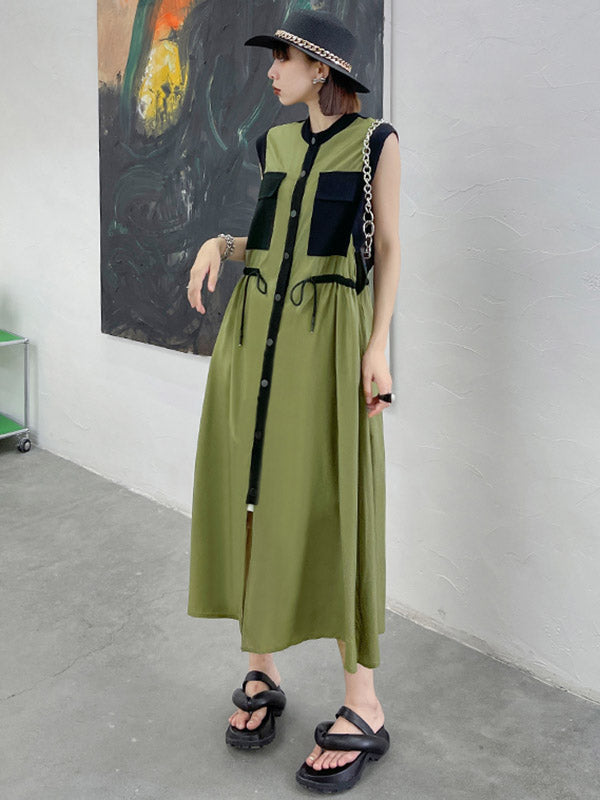 Original Sleeveless Drawstring H-Line Midi Dress