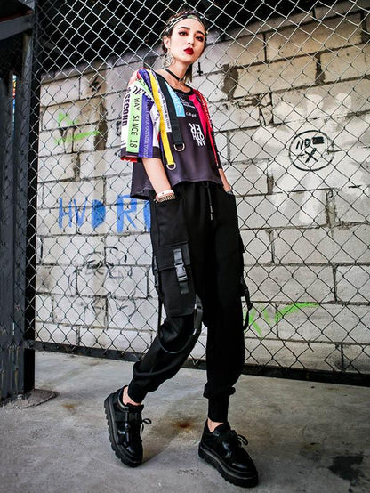 Hiphop Loose Tooling Solid Overalls