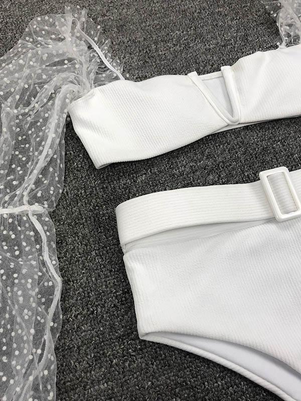 Sexy Mesh Yarn Split-Joint Waistband Split Type Bikini Swimsuit