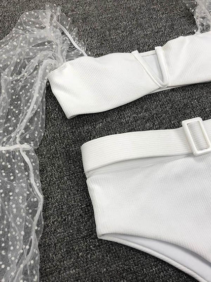 Sexy Mesh Yarn Split-Joint Waistband Split Type Bikini Swimsuit