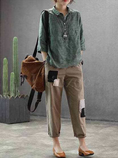 Linen Vintage Lapel Blouse