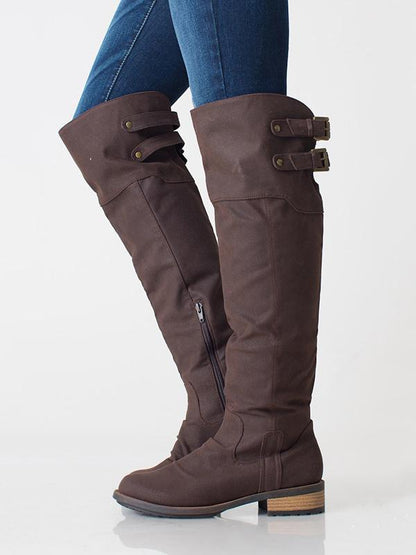Fashion Solid Flat Knee High Boots