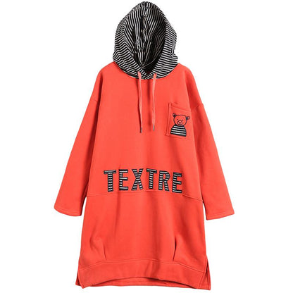 Buykud Cartoon Bear Letter Hooded Pullover Dress