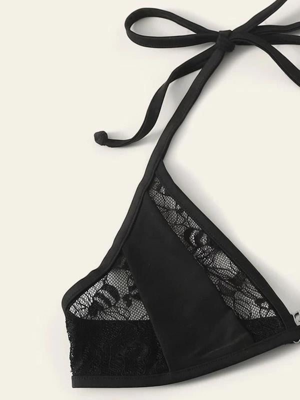 V-Neck Bandage Lace Split-Joint Split Type Bikini Swimsuit